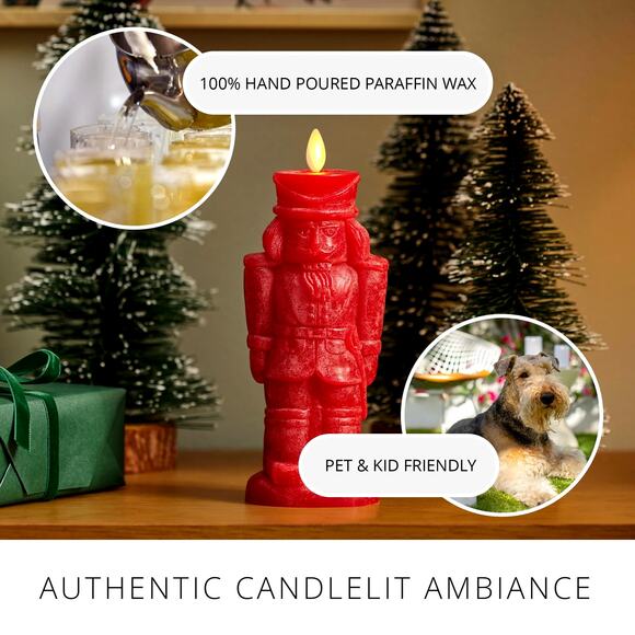 Luminara Flameless Candle Holiday Red Nutcracker Chalky Finish Moving Flame NEW - Picture 5 of 7